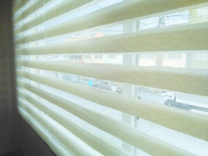Cortina Sheer Elegance Poliéster color Beige de Comaldec en Vista de Cerca